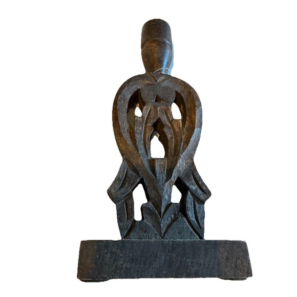 Creative Co-Op Hand-Carved Mango Wood Taper Holders, Walnut Finish, Set of 2 New - Picture 6 of 7